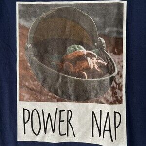 Grogu "Power Nap" Mandalorian Blue T-Shirt (MED) Star Wars Baby Yoda NWT